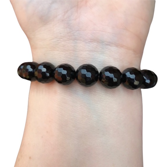 Black Agate Beaded stretch Bracelet - Picture 3 of 8